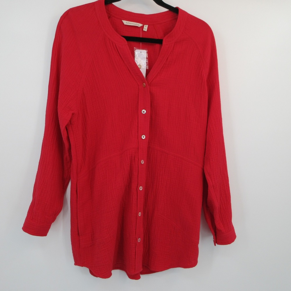 Soft Surroundings Jodi Gauze Shirt Crimson Red Cotton Tunic Top 2FV39 M